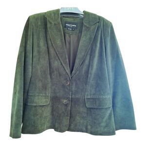 Margaret Godfrey Leather Blazer Olive Green Suede Jacket Bloomingdales Womens 16